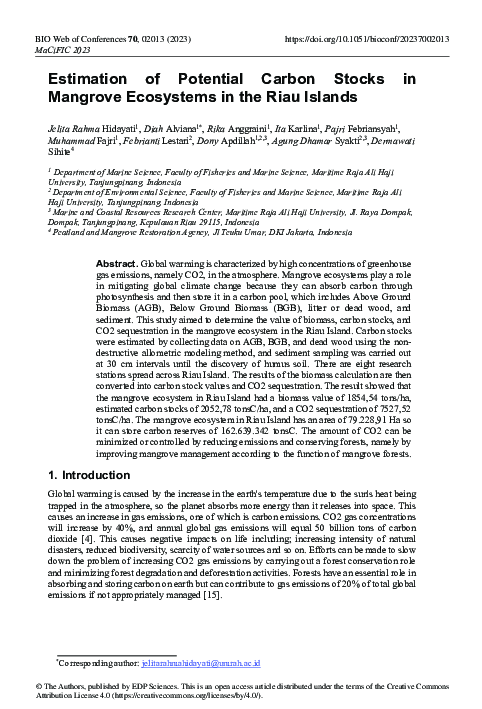 (PDF) Estimation of Potential Carbon Stocks in Mangrove Ecosystems in ...