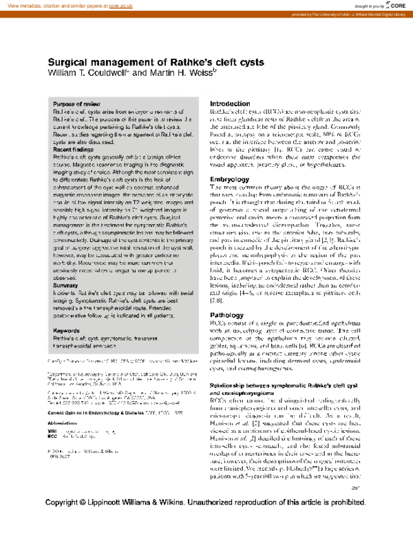 (PDF) Surgical management of Rathke's cleft cysts | Vishwaraj Ratha ...