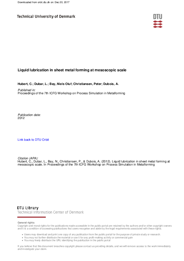 (PDF) Liquid lubrication in sheet metal forming at mesoscopic scale