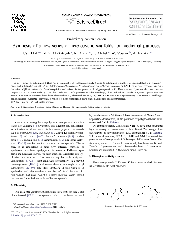(PDF) Synthesis of a New Series of Heterocyclic Scaffolds for Medicinal ...
