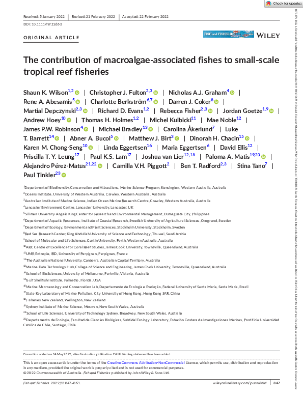 (PDF) The contribution of macroalgae‐associated fishes to small‐scale ...