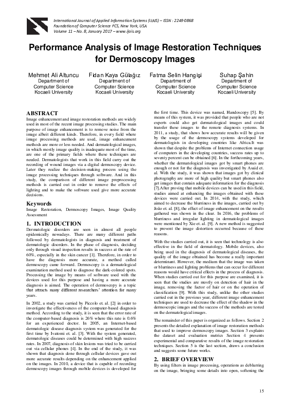 (PDF) Performance Analysis of Image Restoration Techniques for ...