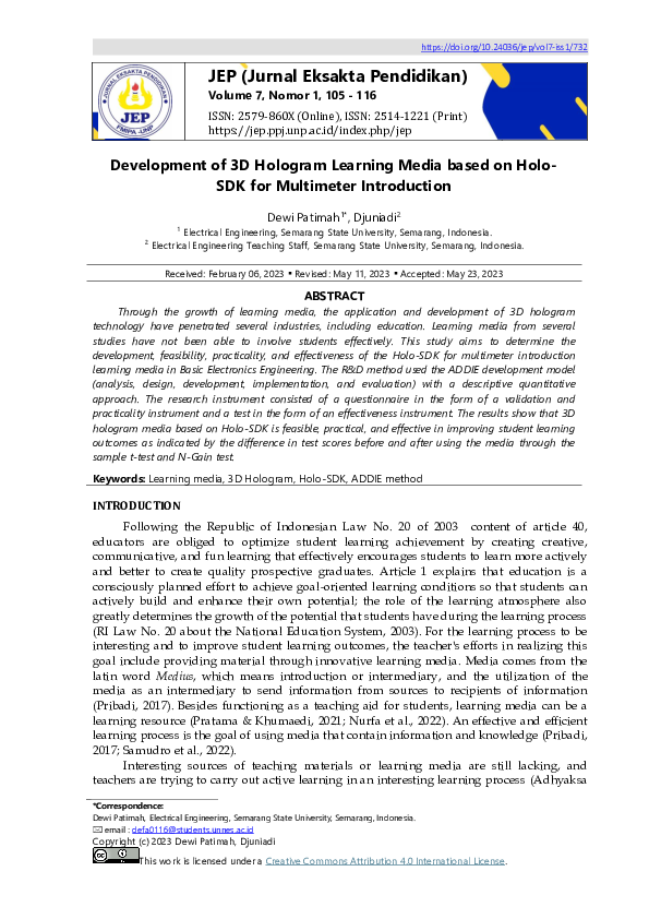 (PDF) Development of 3D Hologram Learning Media based on Holo-SDK for ...