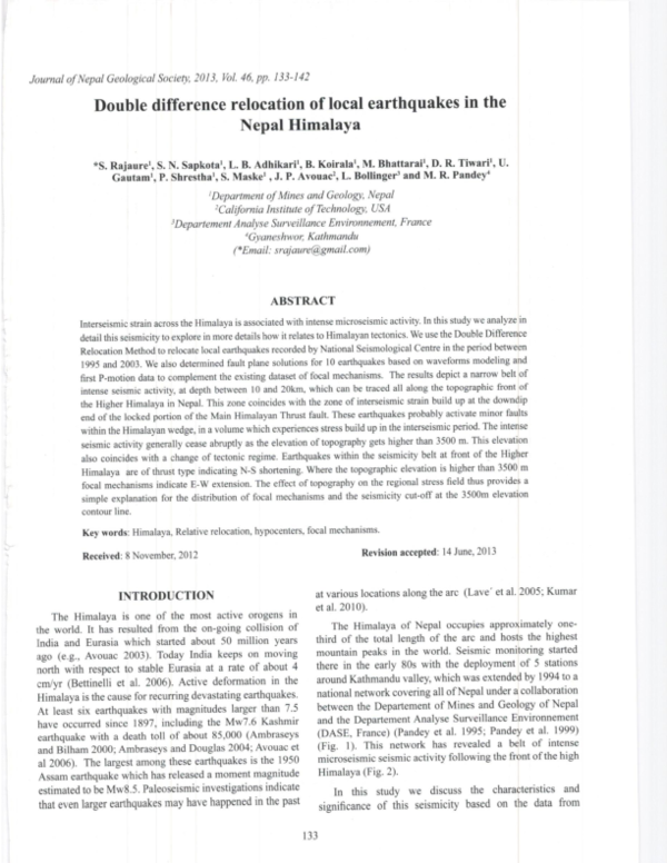 (PDF) Double difference relocation of local earthquakes in the Nepal ...