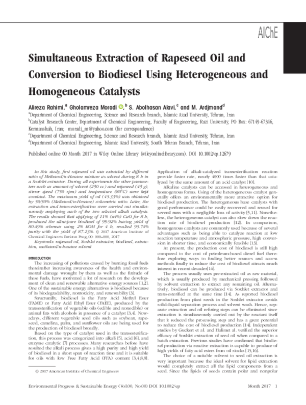 (PDF) Simultaneous extraction of rapeseed oil and conversion to ...