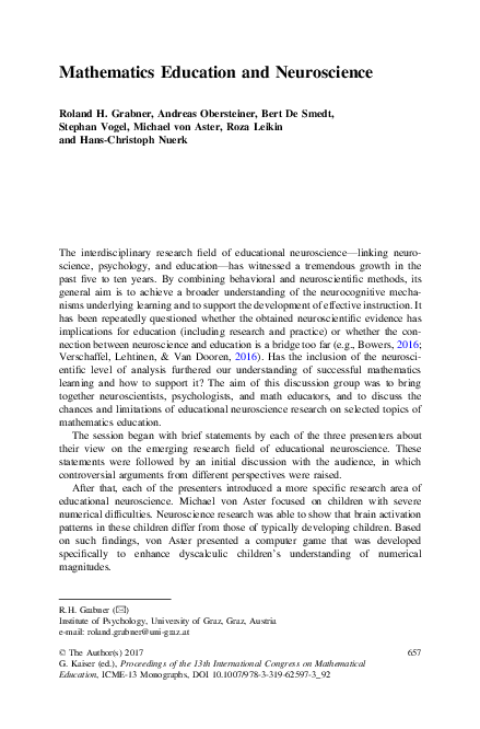 (PDF) Mathematics Education and Neuroscience
