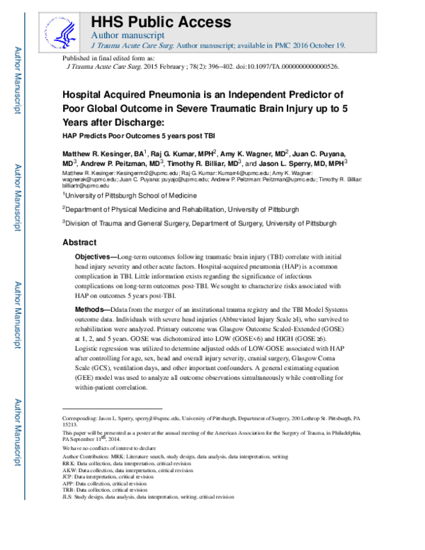 (PDF) Hospital-acquired pneumonia is an independent predictor of poor ...