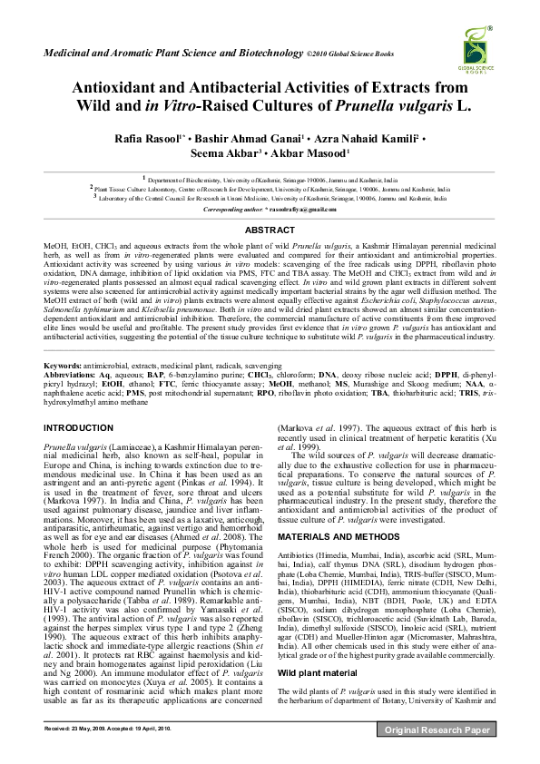 (PDF) Antioxidant and Antibacterial Activities of Extracts from Wild ...