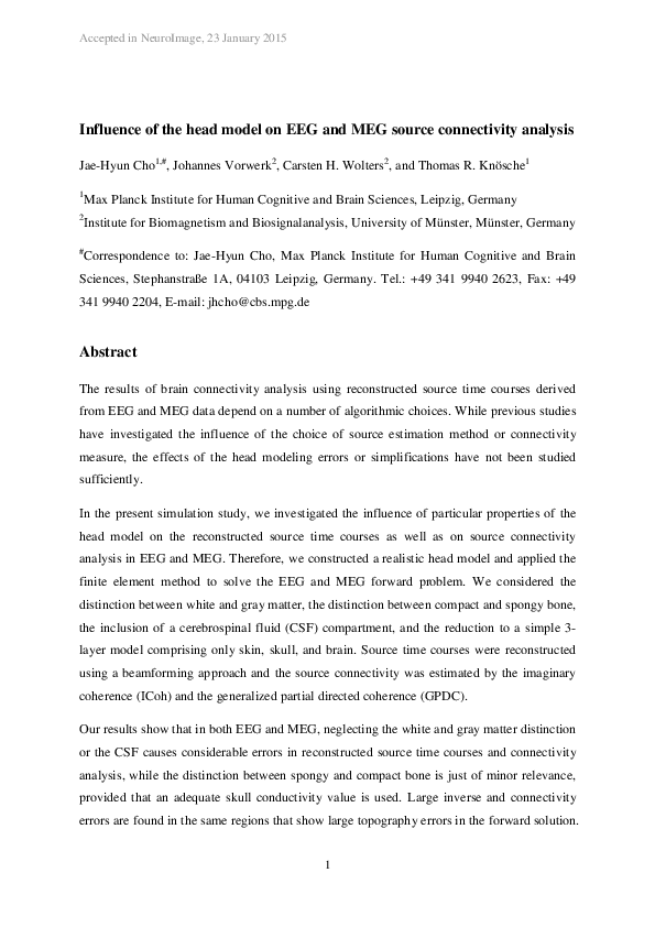 (PDF) Influence of the head model on EEG and MEG source connectivity ...