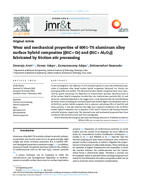 (PDF) Wear and mechanical properties of 6061-T6 aluminum alloy surface ...