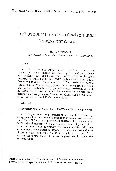 (PDF) Dtö Uygulamalari Ve Türki̇ye Tarimi Üzeri̇ne Görüşler