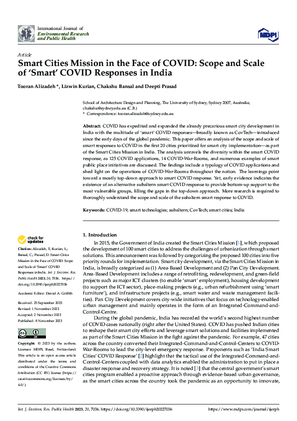 (PDF) Smart Cities Mission in the Face of COVID: Scope and Scale of ...