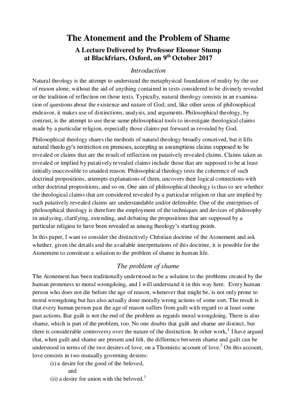 First page of “The Atonement and the Problem of Shame”
