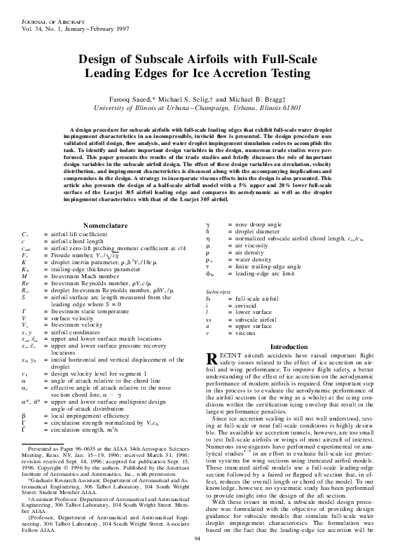 (PDF) Design of Subscale Airfoils with Full-Scale Leading Edges for Ice ...