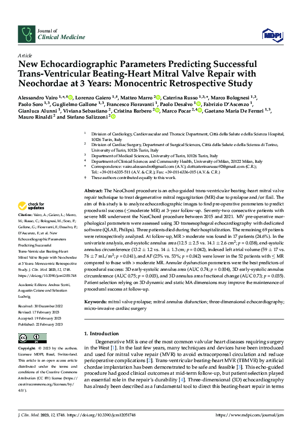 (PDF) Echocardiographic Predictors of Mitral Valve Repair Success