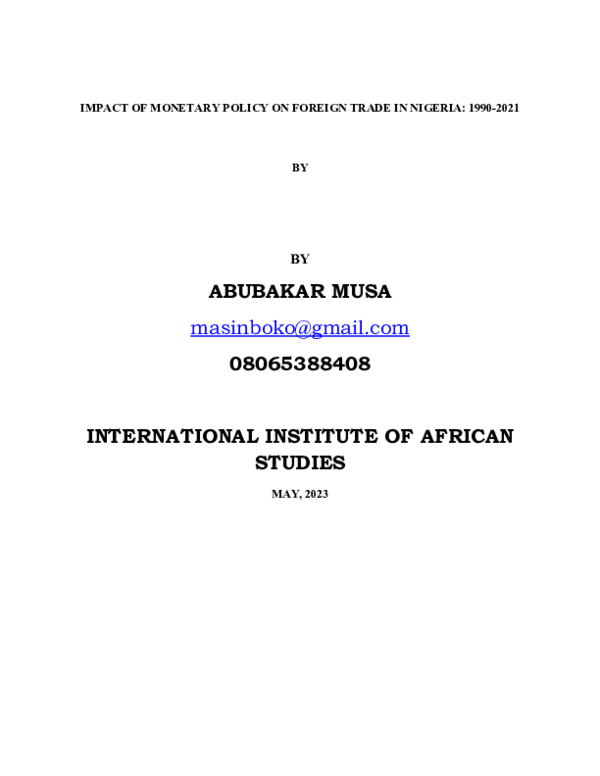 (DOC) IMPACT OF MONETARY POLICY ON FOREIGN TRADE IN NIGERIA (1990-2021)