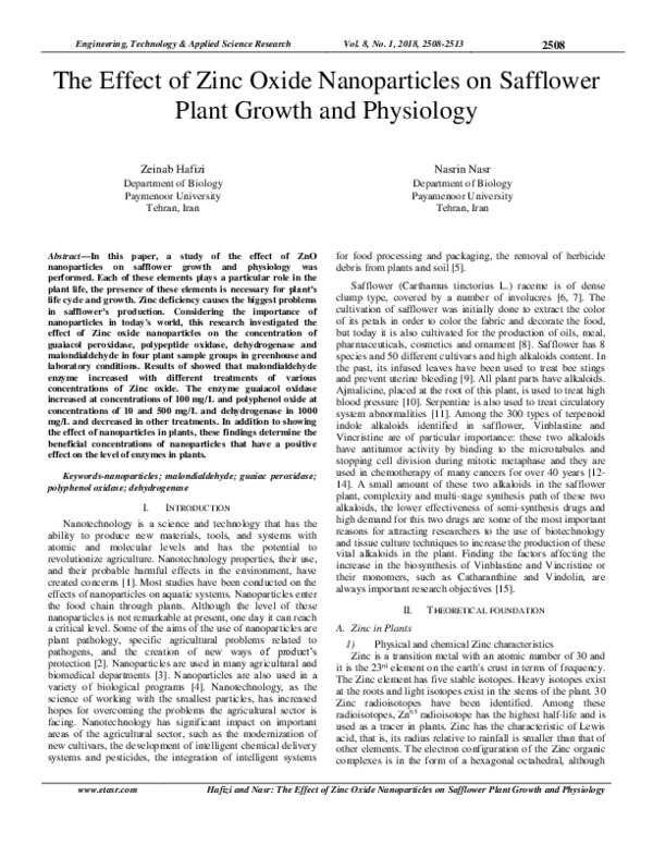(PDF) The Effect of Zinc Oxide Nanoparticles on Safflower Plant Growth ...