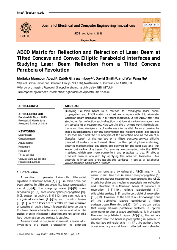(PDF) ABCD Matrix for Reflection and Refraction of Laser Beam at Tilted ...