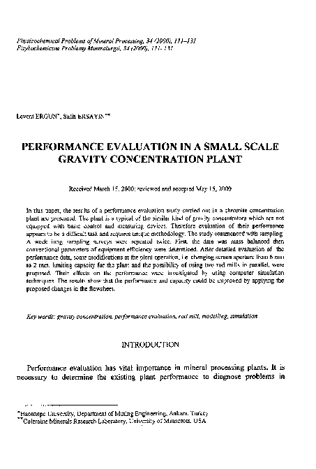 (PDF) Performance evaluation in a small scale gravity concentration plant