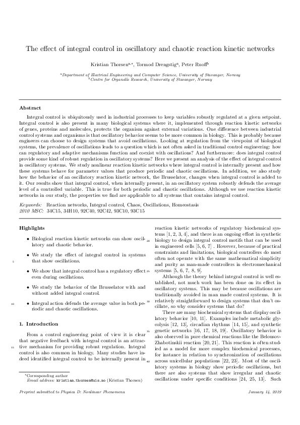 (PDF) The effect of integral control in oscillatory and chaotic ...