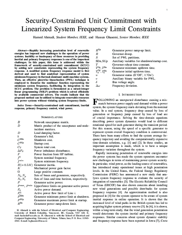 (PDF) Security-Constrained Unit Commitment With Linearized System ...