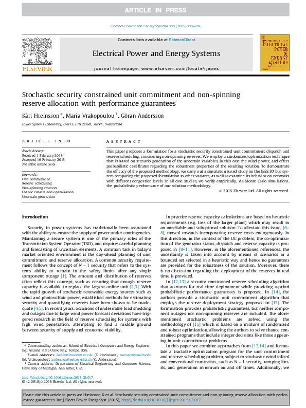 (PDF) A stochastic security constrained unit commitment model for ...