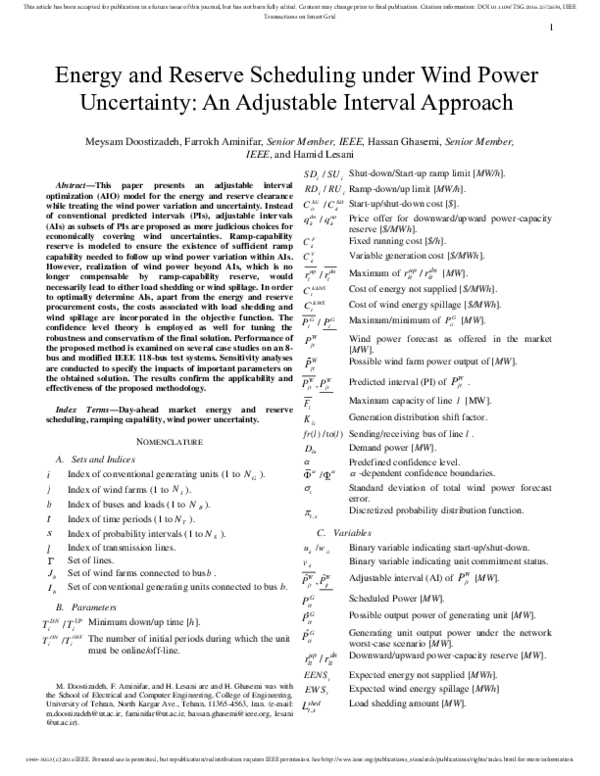 (PDF) Energy and Reserve Scheduling Under Wind Power Uncertainty: An ...