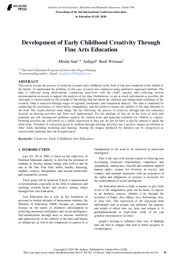 (PDF) Development of Early Childhood Creativity Through Fine Arts Education