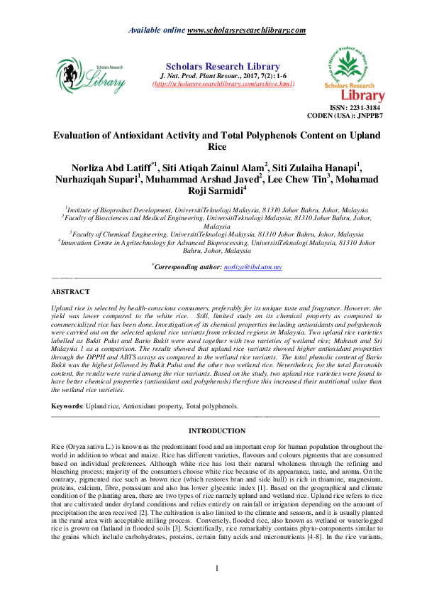 (PDF) Evaluation of Antioxidant Activity and Total Polyphenols Content ...