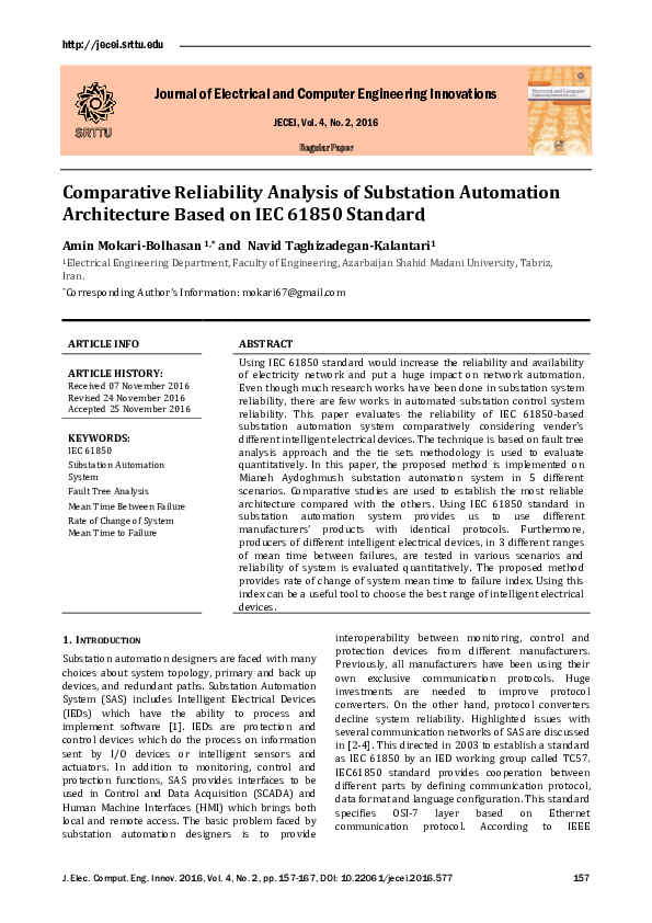 (PDF) Comparative Reliability Analysis of Substation Automation ...