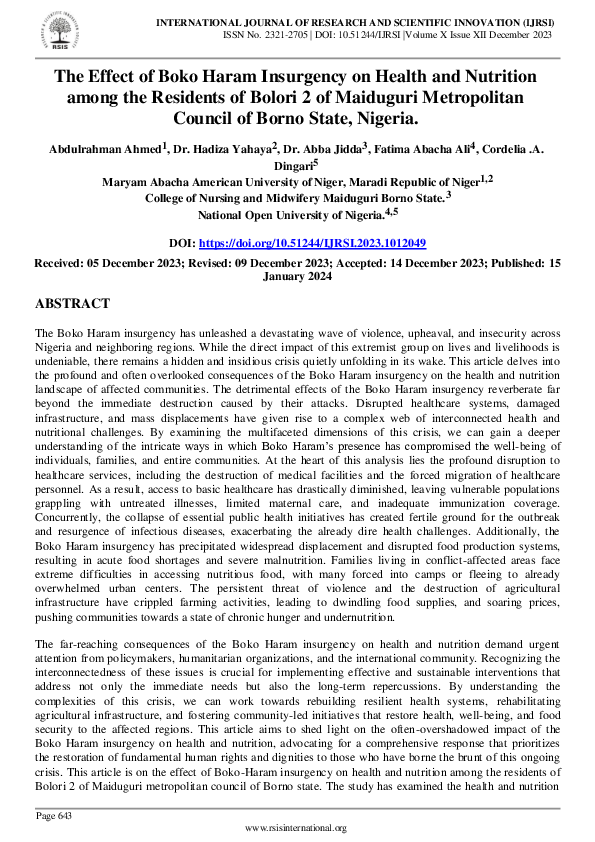 (PDF) The Effect of Boko Haram Insurgency on Health and Nutrition among ...
