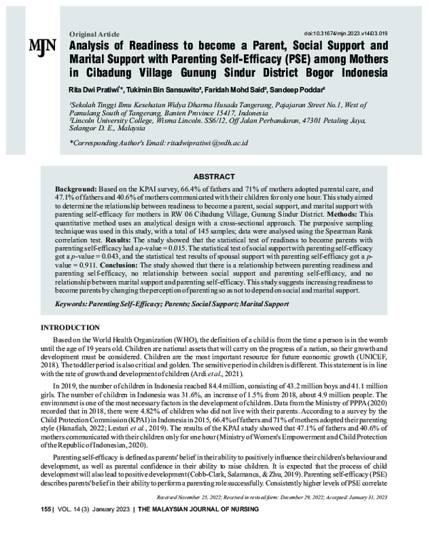 (PDF) Analysis of Readiness to Become a Parent, Social Support and ...
