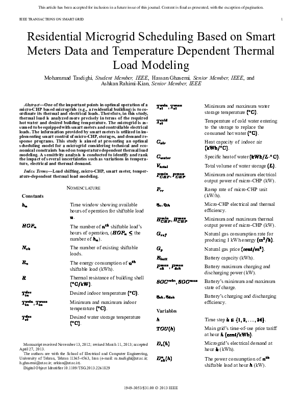 (PDF) Residential Microgrid Scheduling Based on Smart Meters Data and ...