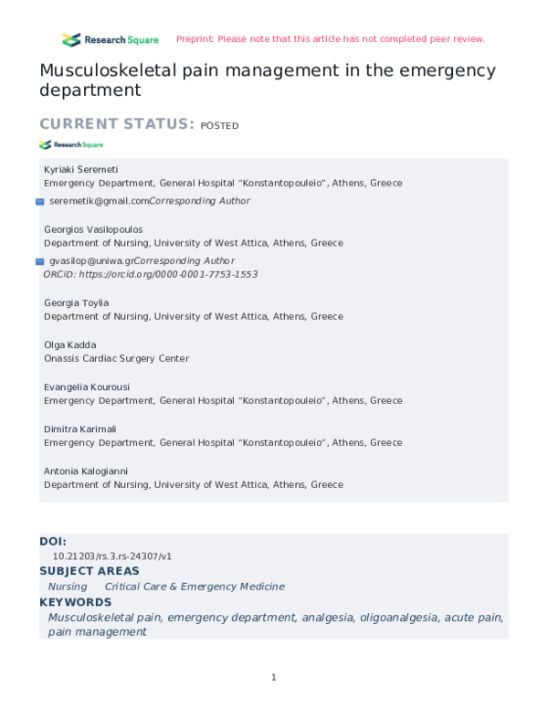 (PDF) Musculoskeletal pain management in the emergency department