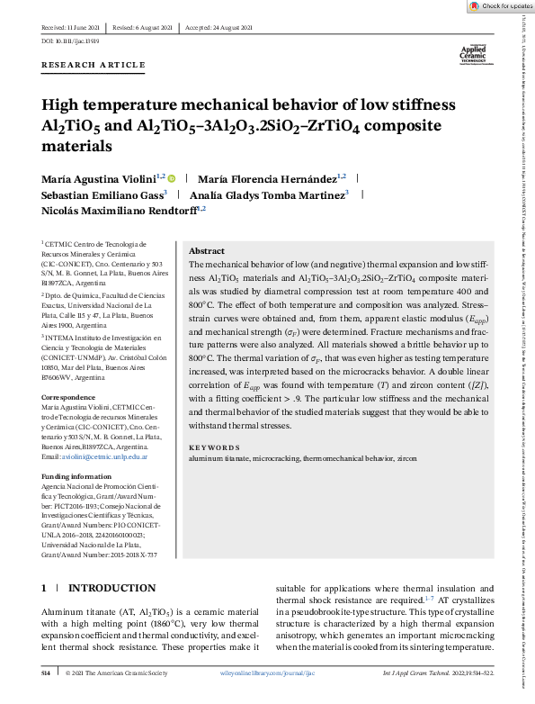 (PDF) High temperature mechanical behavior of low stiffness Al 2 TiO 5 ...