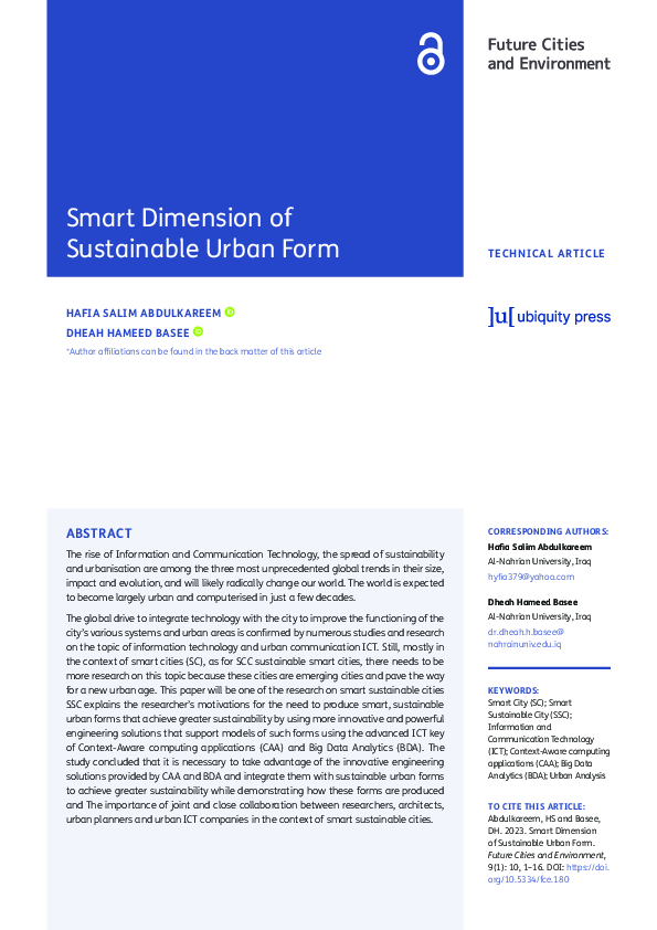 (PDF) Smart Dimension of Sustainable Urban Form