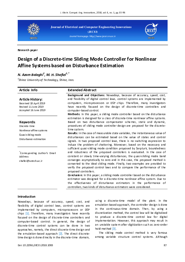(PDF) Design of a Discrete-time Sliding Mode Controller for Nonlinear ...