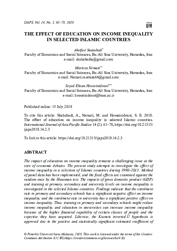 (PDF) The Effect of Education on Income Inequality in Selected Islamic ...