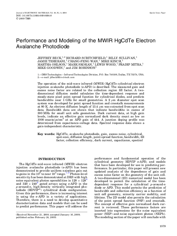 (PDF) Performance and Modeling of the MWIR HgCdTe Electron Avalanche ...