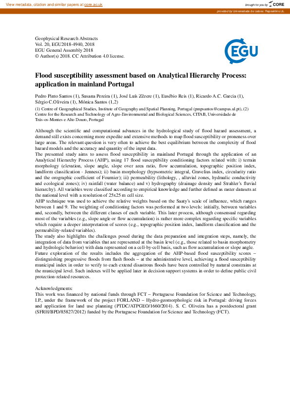(PDF) Flood susceptibility assessment based on Analytical Hierarchy ...