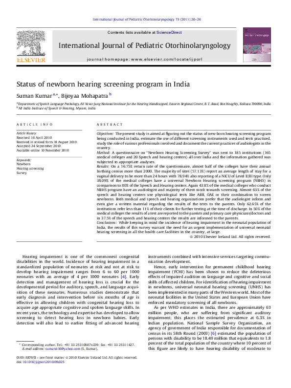  pdf status of newborn hearing screening program in india