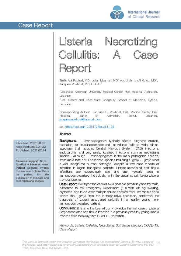 (PDF) Listeria Necrotizing Cellulitis: A Case Report
