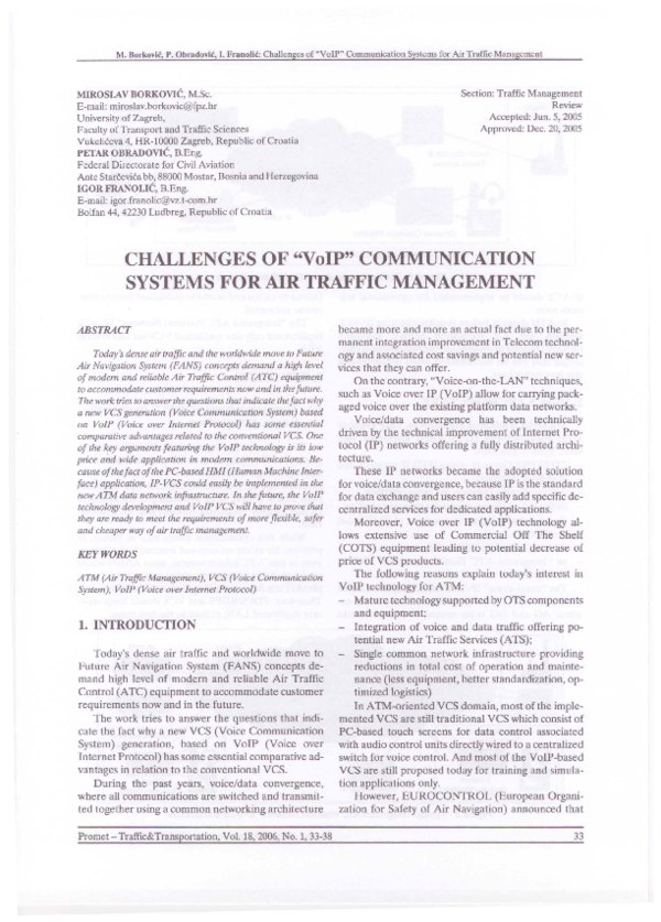 (PDF) Challenges of "VoiP" Communication Systems for Air Traffic Management