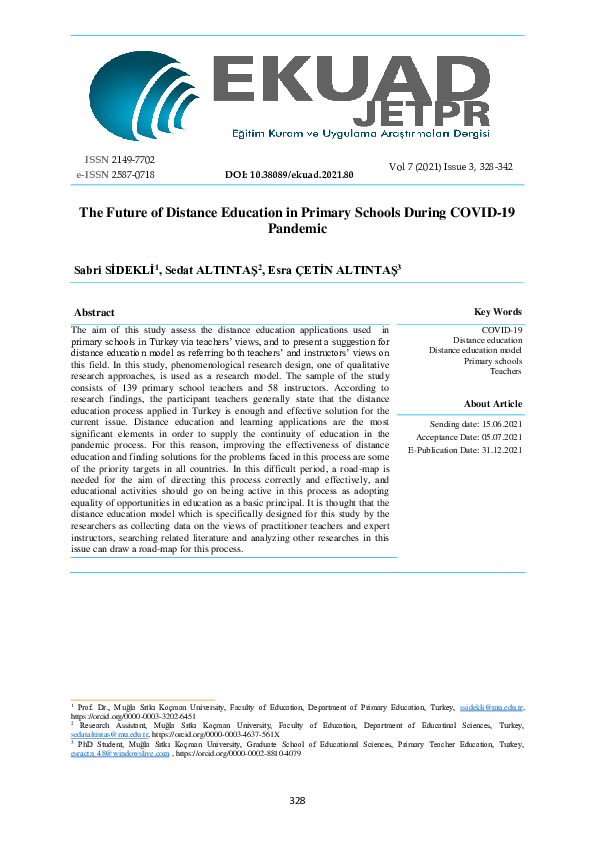 (PDF) The Future of Distance Education in Primary Schools During COVID ...