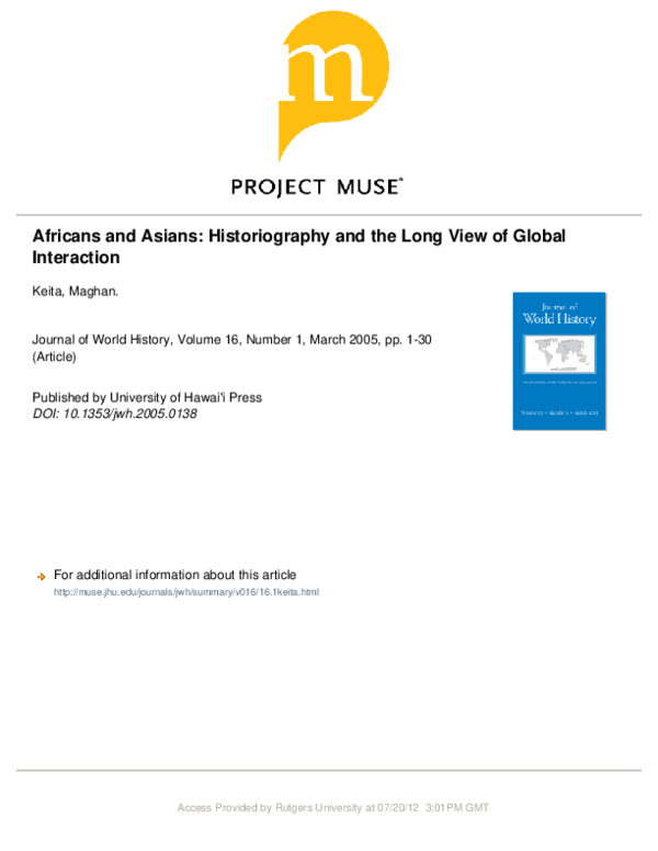 (PDF) Africans and Asians: Historiography and the Long View of Global ...