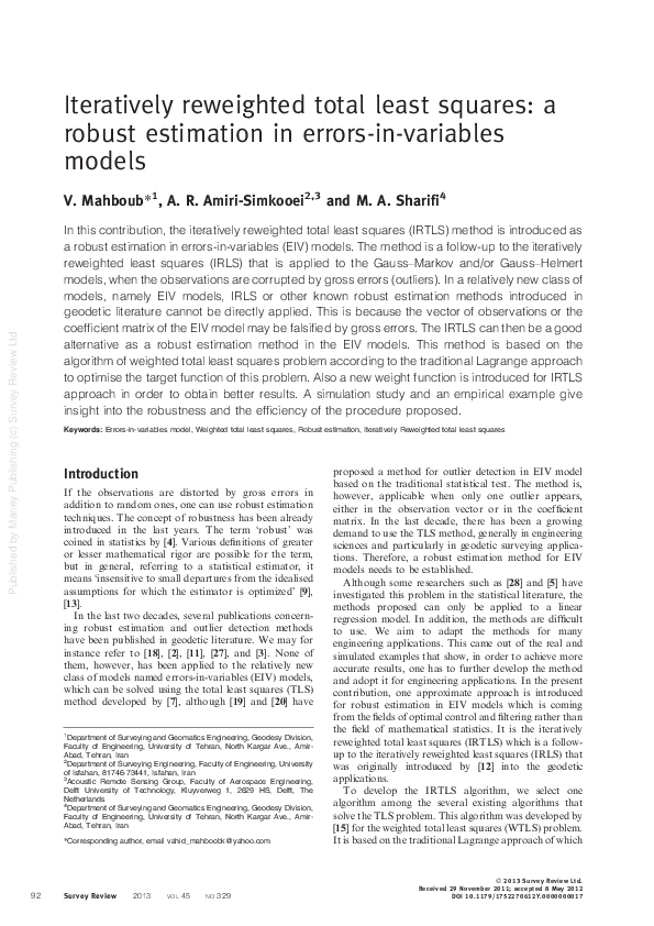 (PDF) Iteratively reweighted total least squares: a robust estimation ...