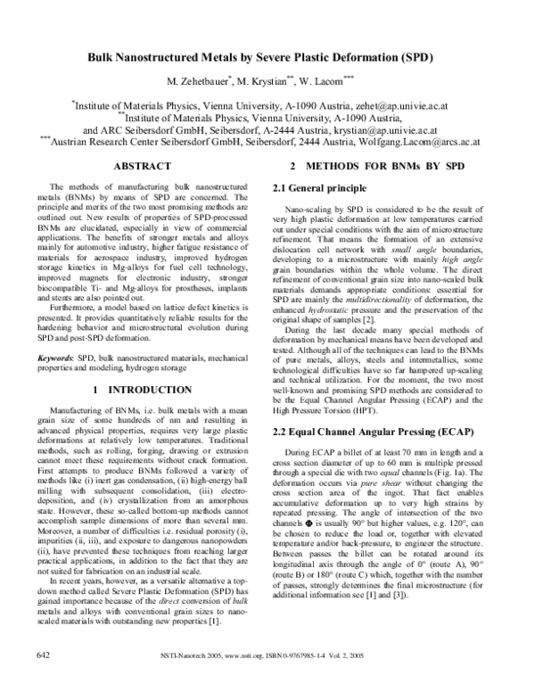 (PDF) Bulk Nanostructured Metals by Severe Plastic Deformation (SPD)