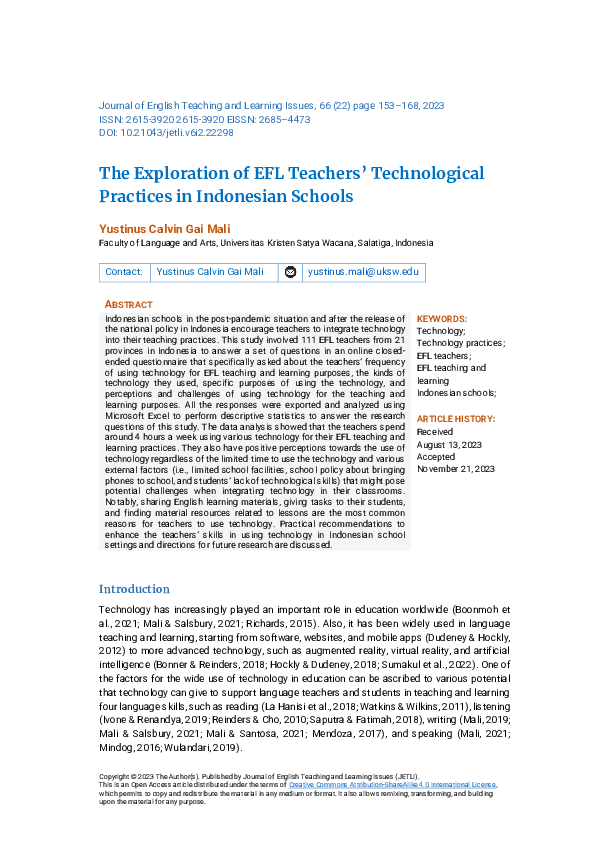 (PDF) The Exploration of EFL Teachers’ Technological Practices in ...