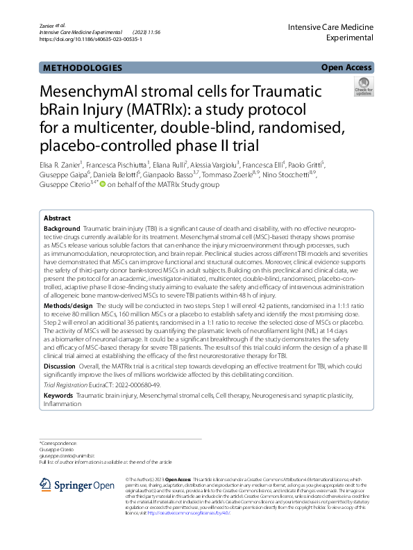 (PDF) MesenchymAl stromal cells for Traumatic bRain Injury (MATRIx): a ...