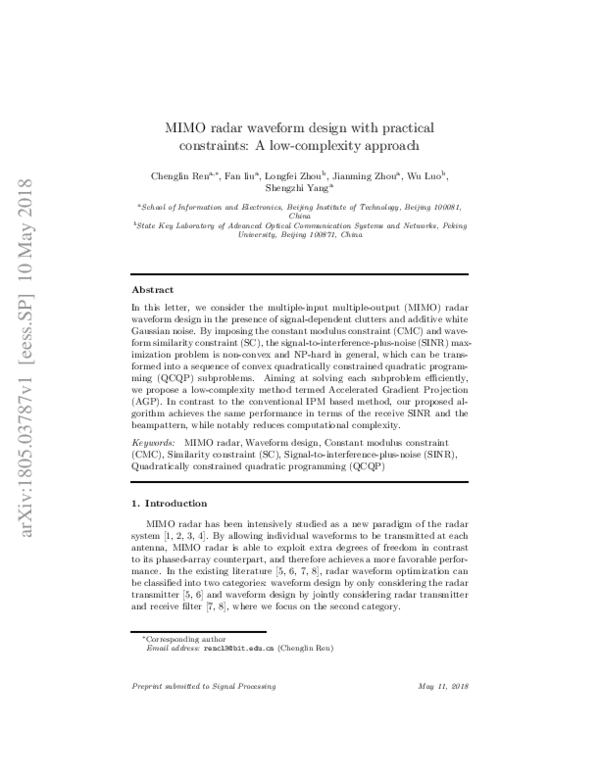 (PDF) MIMO Radar Waveform Design with Practical Constraints: A Low ...